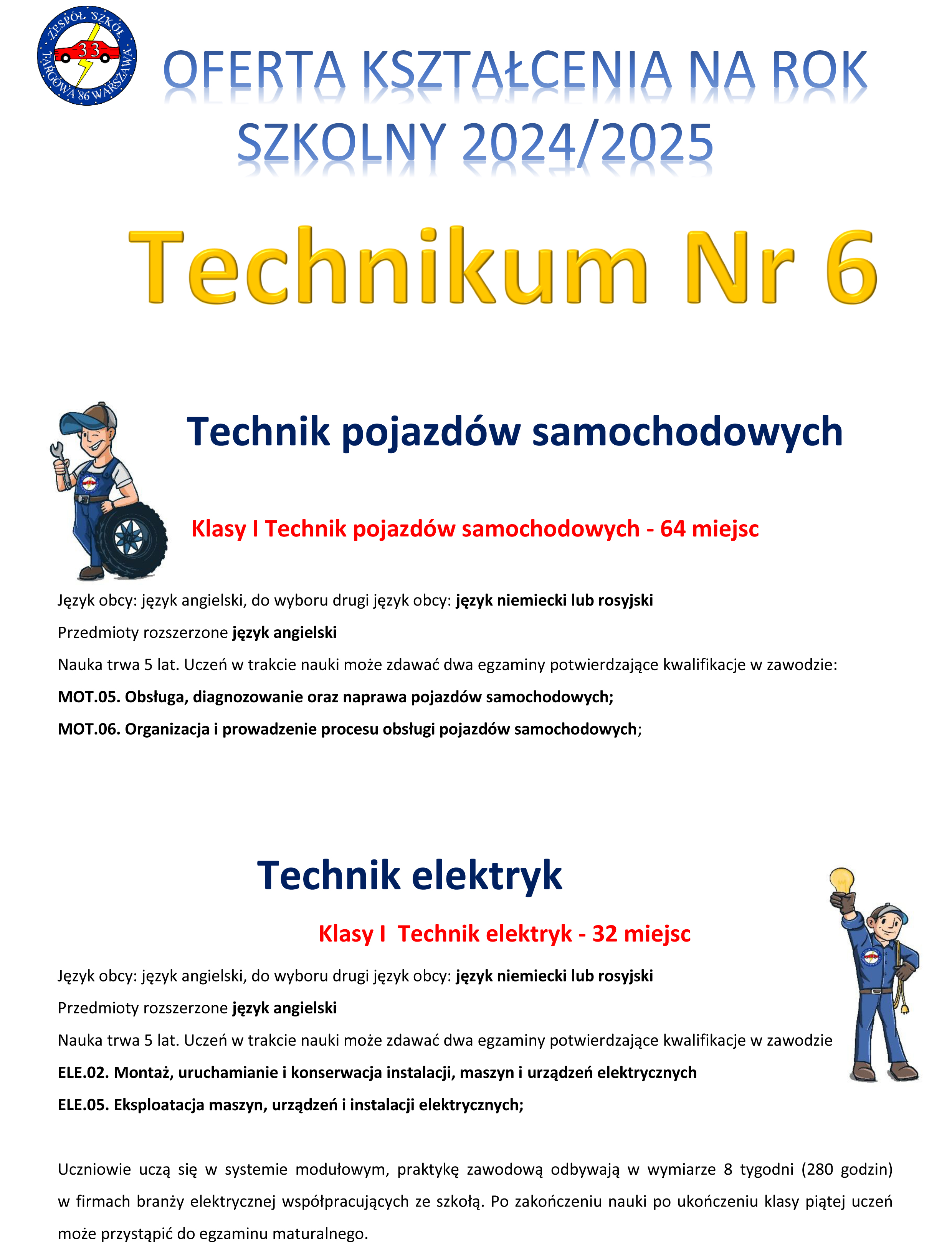 OFERTA KSZTALCENIA NA ROK SZKOLNY 2024 25 a technikum